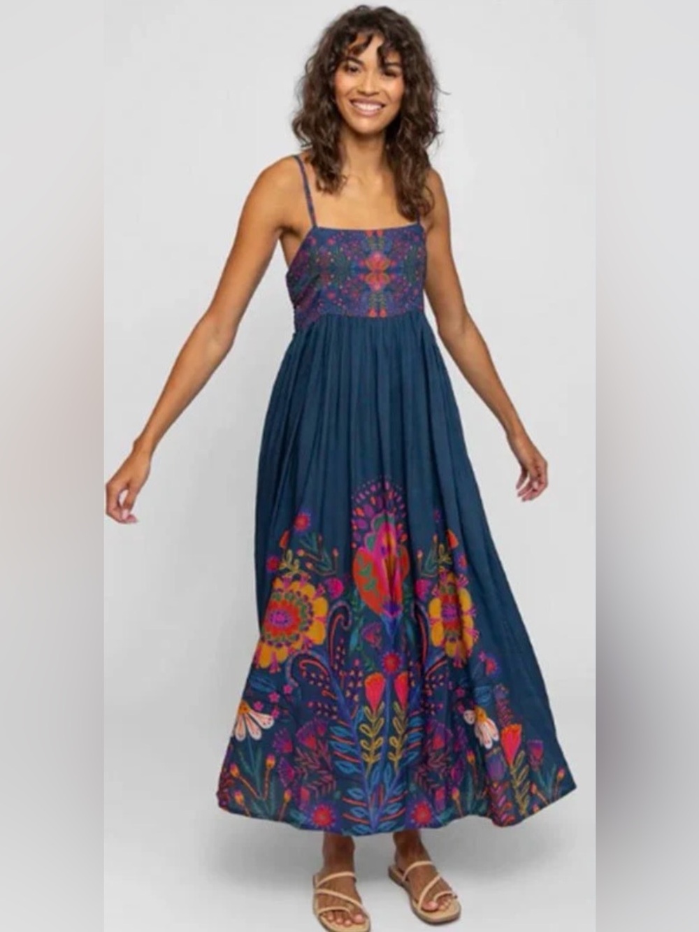 NATURAL LIFE Navy Maxi Dress with Multicolor Floral Print